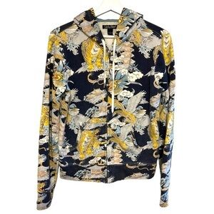 VTG Y2K lucky brand S zip hoodie sweatshirt asian art print tiger dragon bird 00